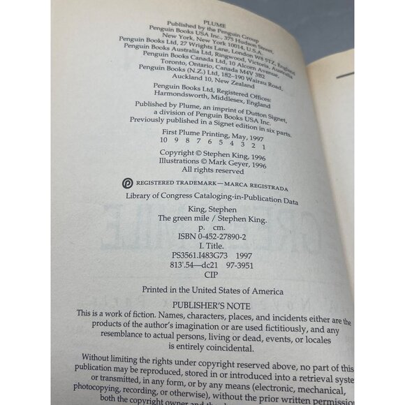 The green mile Book Stephen King paperback copyright 1996 English 465 pg READ - Picture 4 of 5